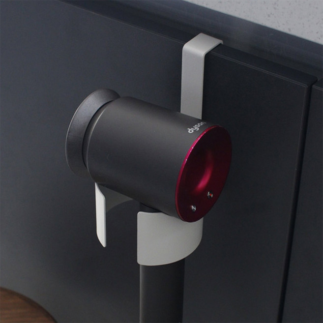 메탈 드라이기 랙 걸이형 드라이어 걸이 수납 문에 거는 달빛스토어, 화이트, 1개