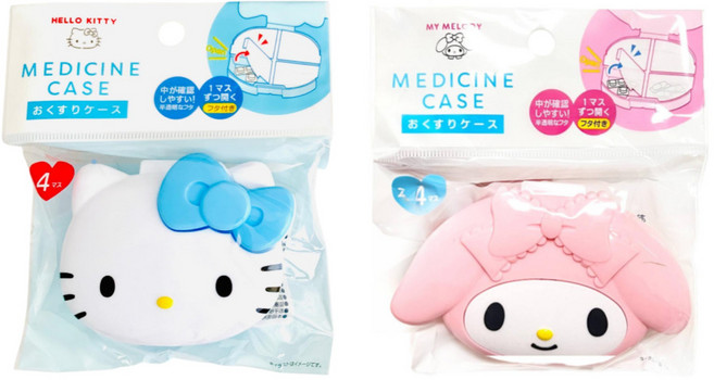 산리오 휴대용 알약 케이스 4칸 다용도 소품 수납함, 키티+마멜, 1세트
