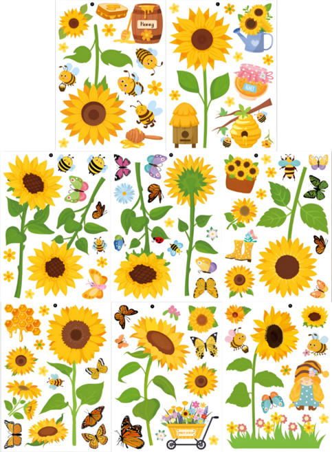 해바라기 나비 벌 유리 창문 스티커 95pcs, 1세트, 혼합(S2320) 95PCS