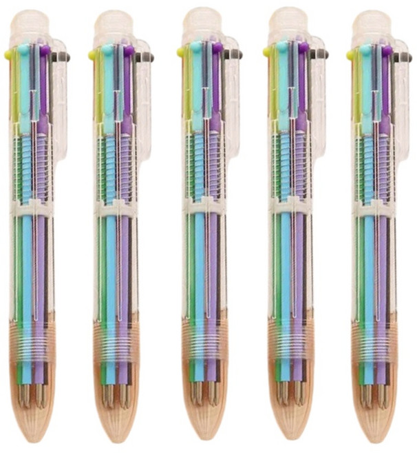사무용 다이어리 필기 전용 6색 푸쉬식 볼펜, 5개, 혼합 색상