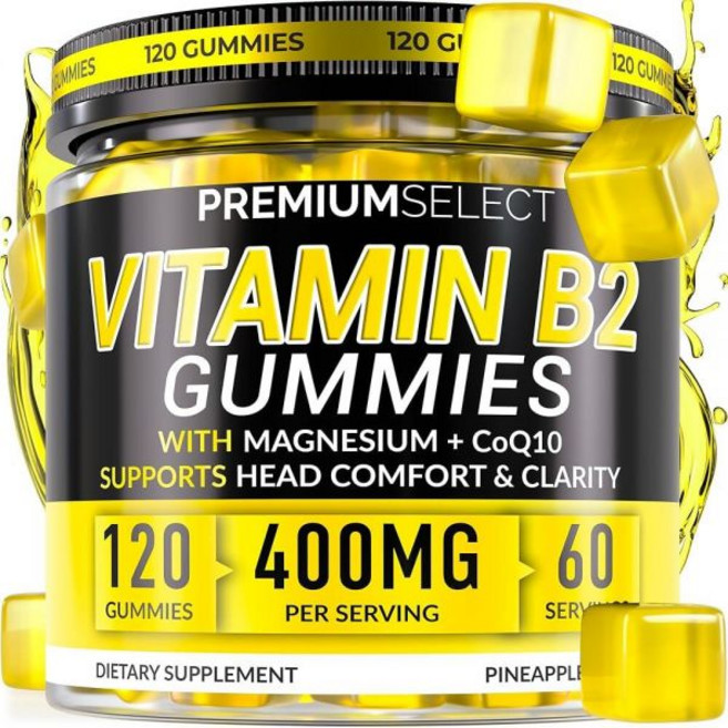 비타민 B2 젤리 리보플라빈 400mg - 마그네슘 CoQ10 및 B2가 함유된 120개 성인용 에너지 머리 편안함 신경계 지원을 위한 무설탕, 비타민 B2 젤리 리보플라빈 400mg - 마그네슘,, 1개, 120정