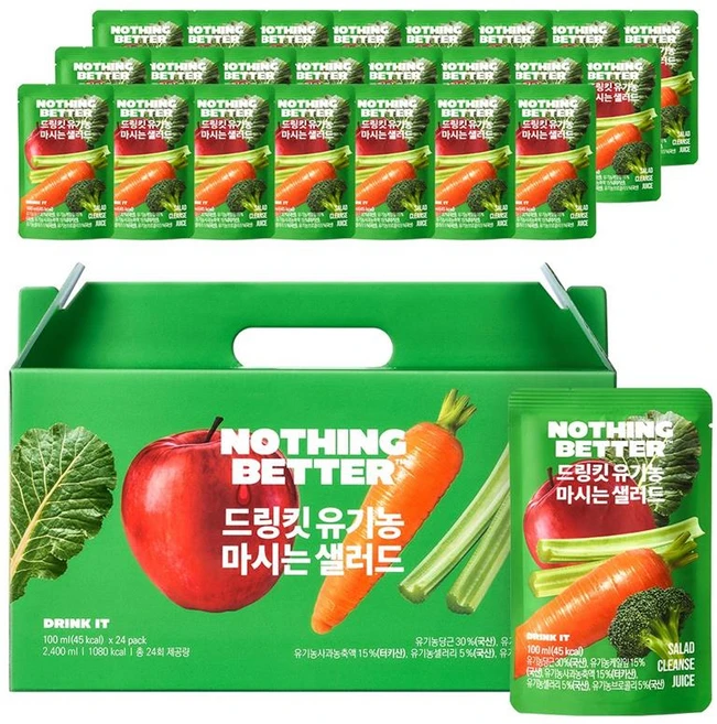 # 정품 # [NEW] 드링킷 마시는 샐러드 / 5가지 유기농 과일 채소를 담은 마시는 샐러드 한팩으로 채우는 과채 영양 설탕 ZERO 건강한 단맛 화학 첨가물 제로, 1박스, 100ml - 쿠팡