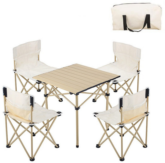 세계일주 새로운 캠핑 의자 세트 야외 레저 접이식 비치 의자 편리한 캠핑 접이식 테이블과 의자 세트, 베이지, 1개