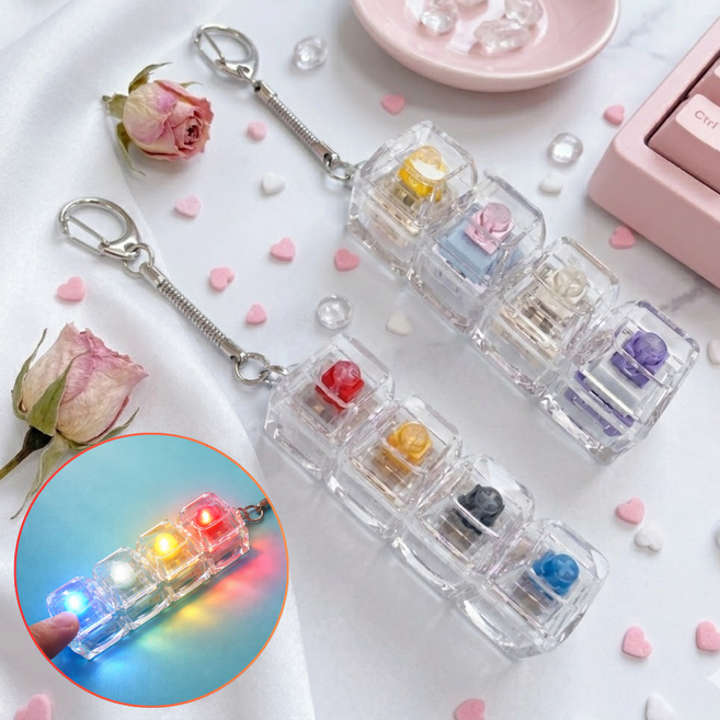 라이트키 네온 글로우 키보드키링 키캡키링 4구 딸깍이, 1개, 믹스파스텔