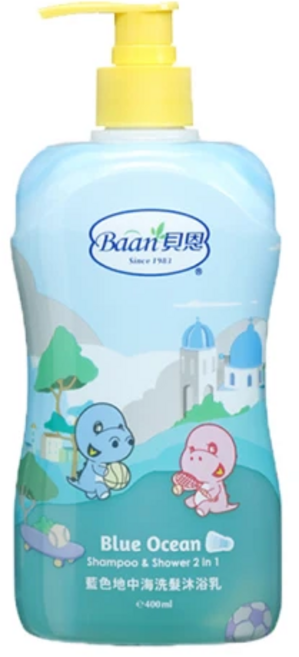 貝恩 Blue Ocean 藍色地中海洗髮沐浴乳 2合1 溫和無淚配方 400ml, 1個