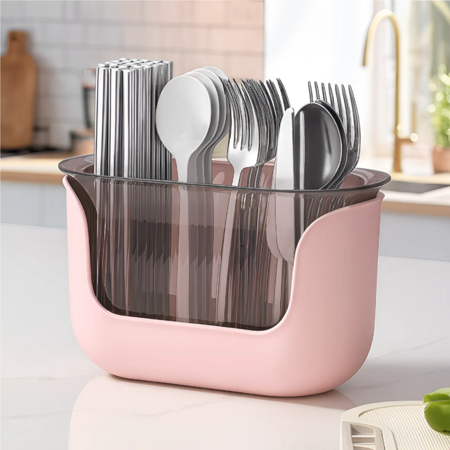 대세스토어 물빠짐 분리형 공간절약 수저통, 1개, 핑크