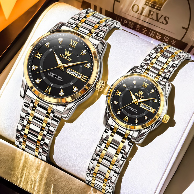 OLEVS 커플 시계 정품쿼츠 럭셔리 명품 워터프루프 야광 메탈시계