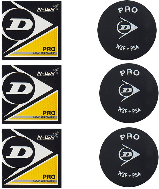 던롭 스쿼시공 볼 시합구 공인구 2DOT, 3개, 블랙