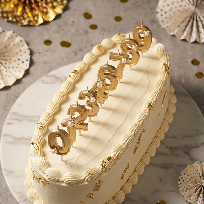 고급스러운 진주 숫자초 샴페인 골드 올넘버 풀세트 0~9, 1개, 6g, 진주 샴페인 골드