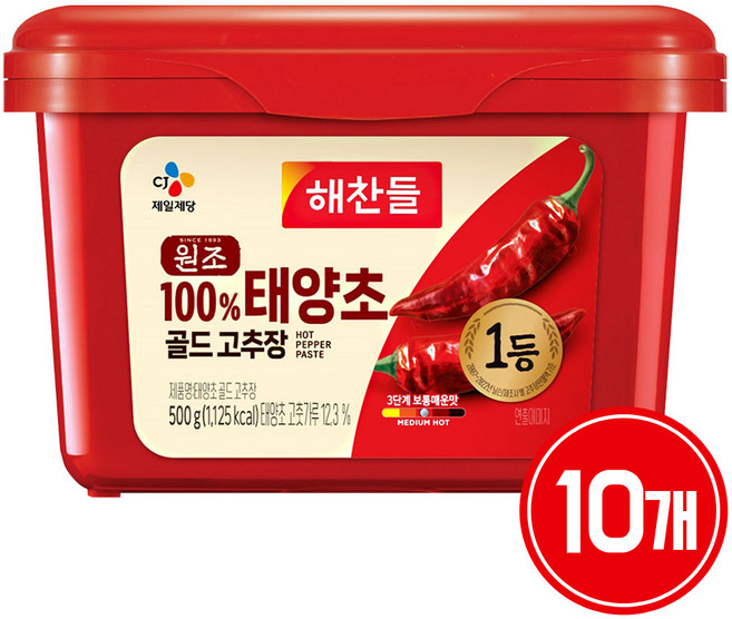 CJ 해찬들 원조 태양초 고추장, 500g, 10개