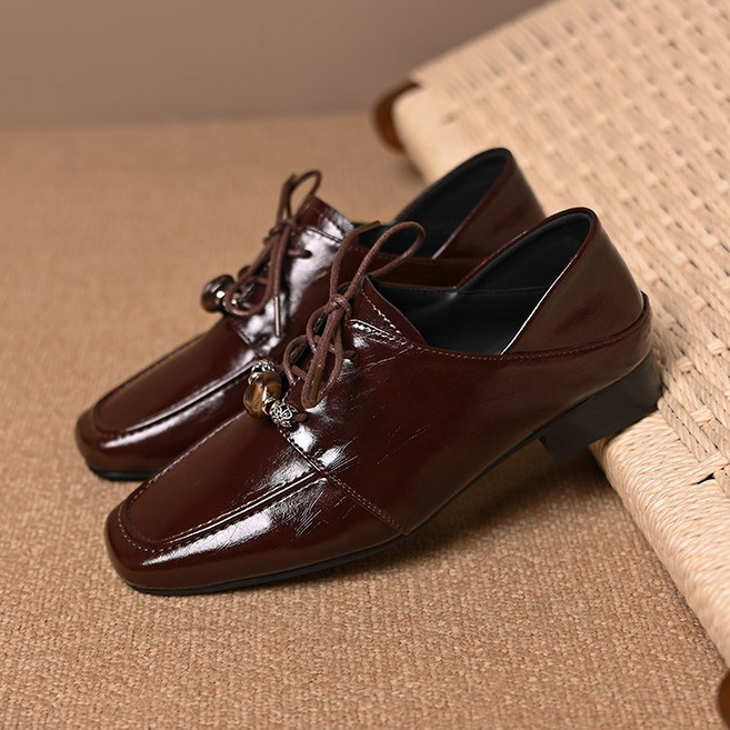 여성 구두 소가죽 굽 낮은 단화 봄가을 편안한 통근 구두