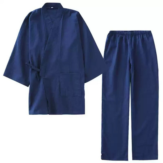 진베이 일본 기모노 유카타 봄 가을용 홈웨어 잠옷 남자