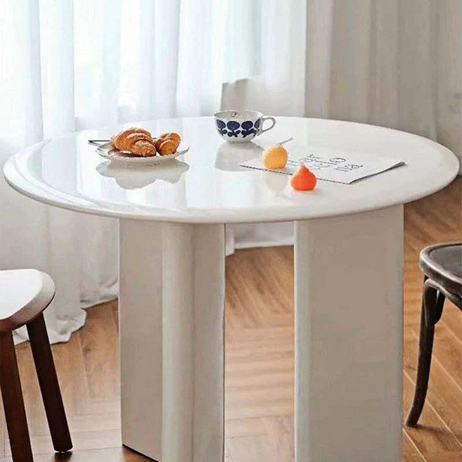 북유럽 식탁 테이블 대형 주방 탁자 엔틱 카페 파스텔, 95x95x75cm, 1개, 화이트 광택 도장 유리강 소재