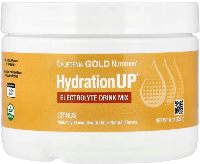 California Gold Nutrition HydrationUP® 전해질 드링크 믹스 칼슘 칼륨 비타민C 비타민E 함유 감귤류 맛 227g(8oz) CGN-01750, 227g, 1개 - 쿠팡