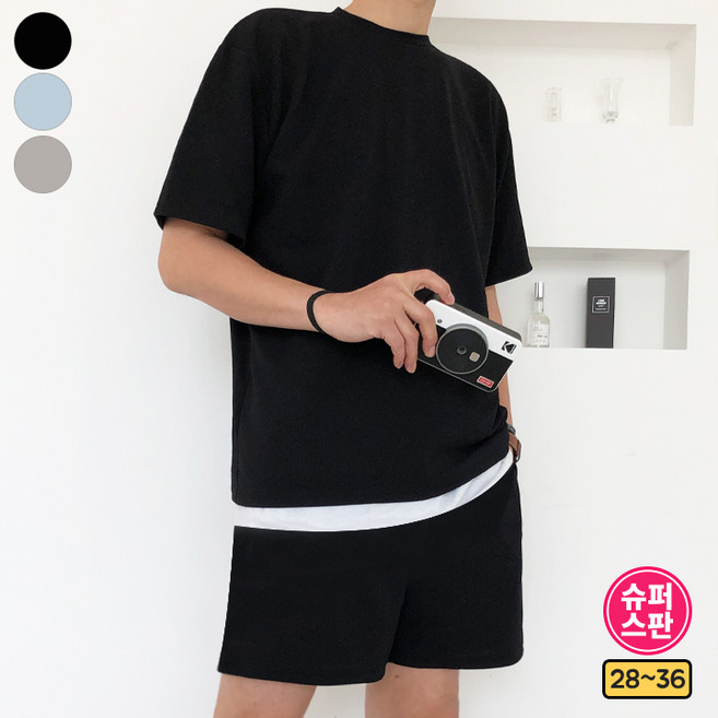 가비진 남성용 여름 상하의 세트 킹 스판 반팔 스판밴딩 반바지 상하의 세트