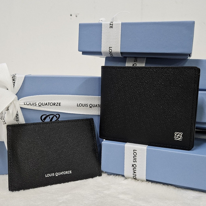 백화점 정품 루이까또즈 스티치 포인트 블랙 남성 소가죽 반지갑 카드지갑 세트 (선물포장)