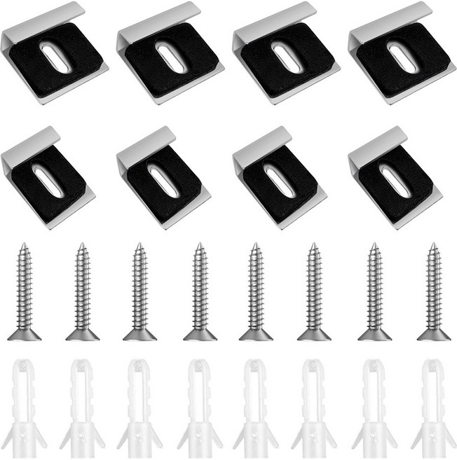 8 개 프레임리스 거울 홀더 플러그와 나사가있는 304 스테인리스 스틸 스프링 장착 거울 홀더 클립 세트 거울 홀더 유리 벽용 거울 홀더 헤비 듀티 거울, 1개