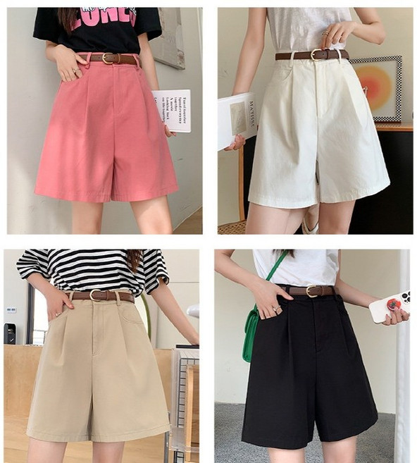 러블리유 여름 A라인 하이웨스트 여성 면반바지 코튼