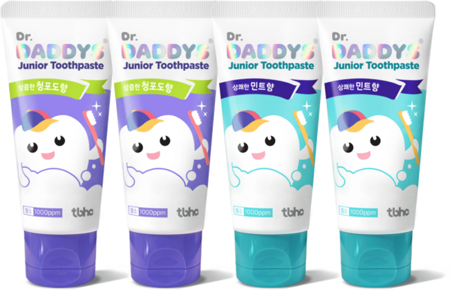 [닥터데디스] 튼튼치약 주니어 초등학생 어린이 불소치약, 민트향 2개+청포도향 2개, 4개, 60g