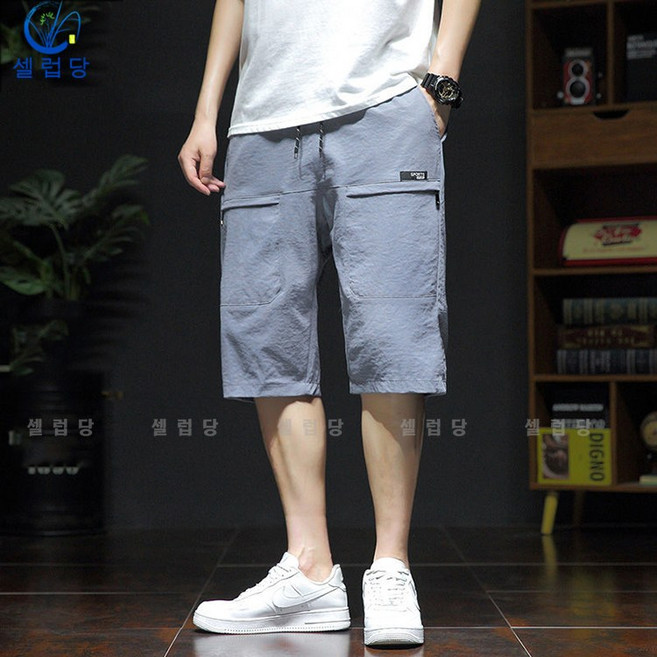 셀럽당 여름 아이스 7부 팬츠 남자 반바지 남자 빅사이즈 와이드 캐주얼 남자 반바지
