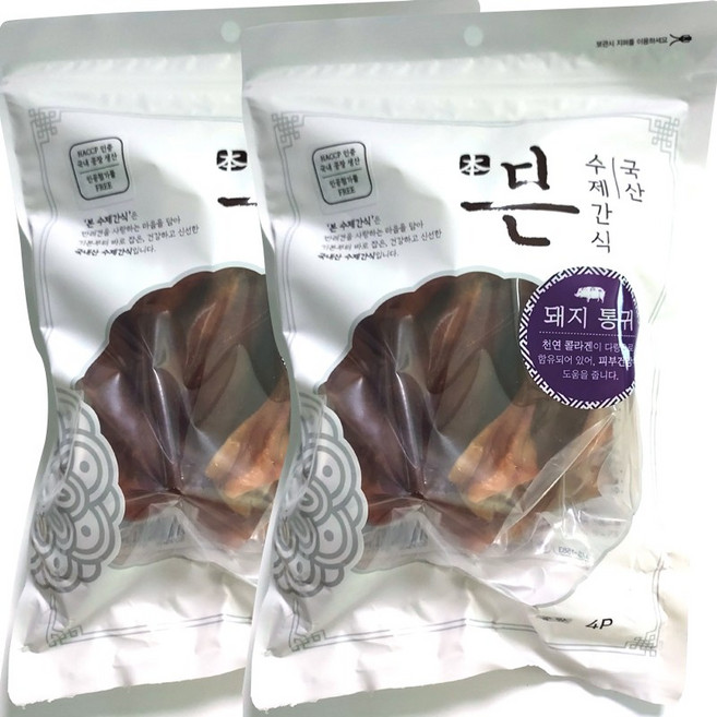 강아지간식 돼지귀 슬라이스, 돼지통귀 4p, 2개, 200g