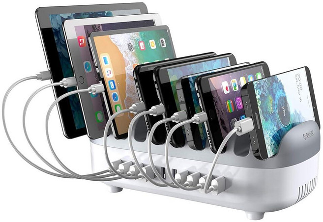ORICO 여러 장치용 120W 충전 스테이션 10포트 USB 도킹 오거나이저 아이패드 태블릿 킨들 에어팟 및 휴대폰과 호환되는 멀티 스테이션, White, 10 USB Ports, White, 1개