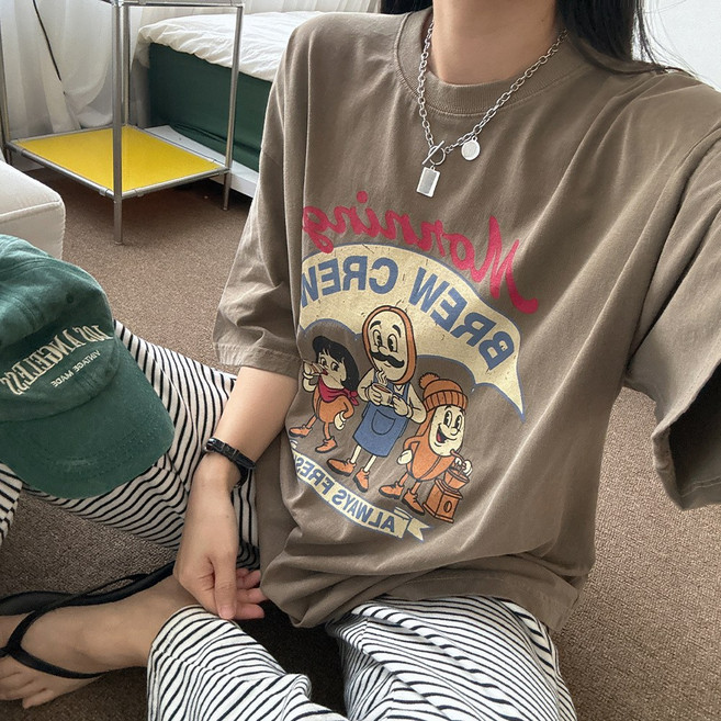 러브앤시티 남녀공용 피그먼트 모닝크루 반팔티셔츠 프리미엄 원단 빈티지티 박스티 오버핏 빅사이즈