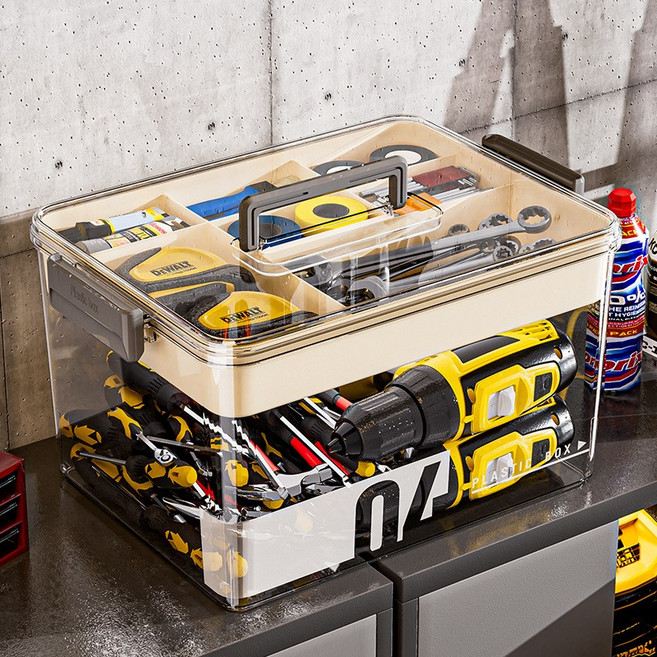 KDNC 대용량 다기능 공구함 생활 정리함, 1개, 투명색