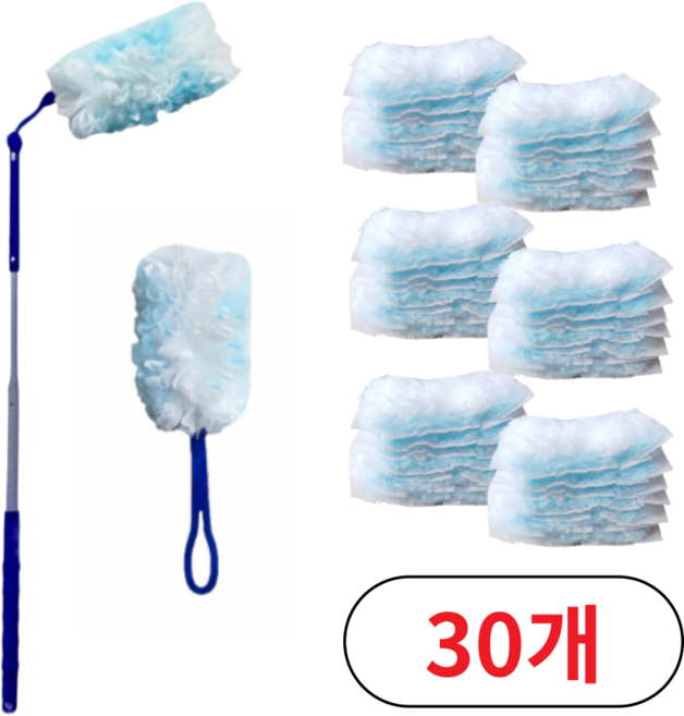 아크배라 정전기 먼지털이 리필형 먼지털이개 먼지청소 청소포, 1세트, 핸들2+리필30p