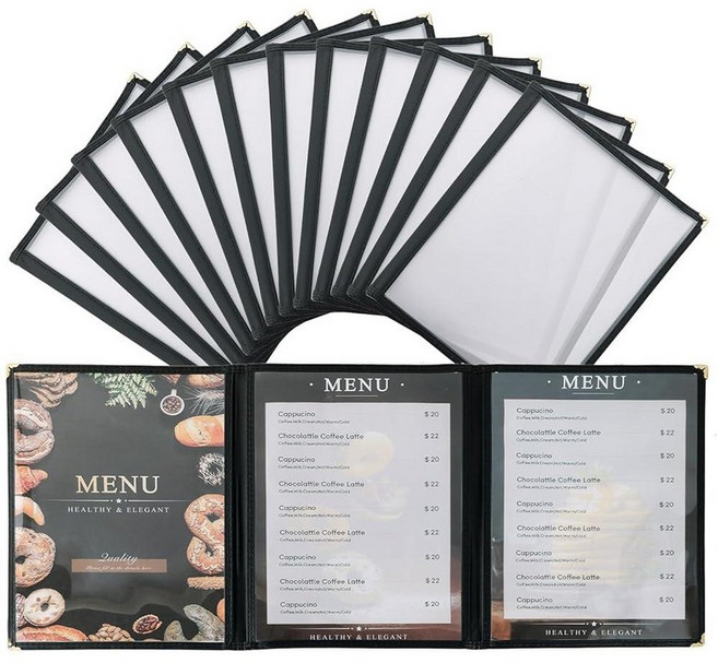 AMGSH 12 Pack Menu Covers 8.5 x 11 Inch 4 Page 8 View Book-Style Sleeves Clear Holder for 주방용품 R