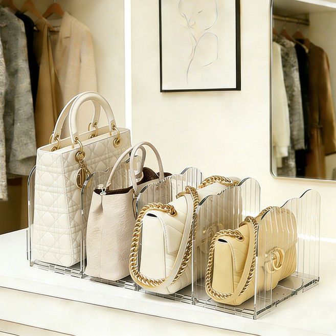 피노블릭 가방 정리대 폭 조절 가능 핸드백 보관함 수납장, 1개, 투명화이트