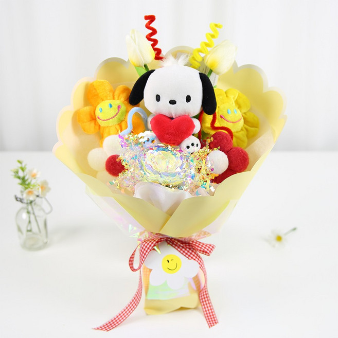 산리오 러블리 인형꽃다발+쇼핑백 세트 졸업식꽃다발, 1개, 포차코 레몬