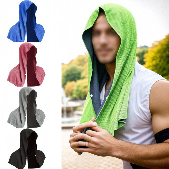 자외선 차단 냉감 아이스 쿨수건 후드 타월 야외 캠핑 물놀이, 1개, 형광오렌지