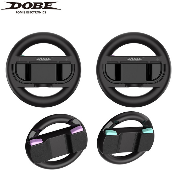 DOBE 遊戲方向盤 適用於 Nintendo Switch Joy-Con 雙入組, Black, 2, Switch1/2代通用 圓形方向盤 黑青紫 TNS-3196S