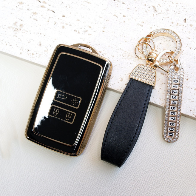 트니르 르노삼성 호환 2024 아르카나 QM6 SM6 XM3 차 키케이스 tpu 가죽 키링 키홀더 차량용품, 르노A타입, 큐빅오링, 블랙