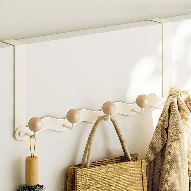 노제 문 뒤 걸이 다기능 수납용 옷걸이 구멍 없이 걸 수 있는 옷걸이 가방 걸이 흰색, 흰색 5구, 1개