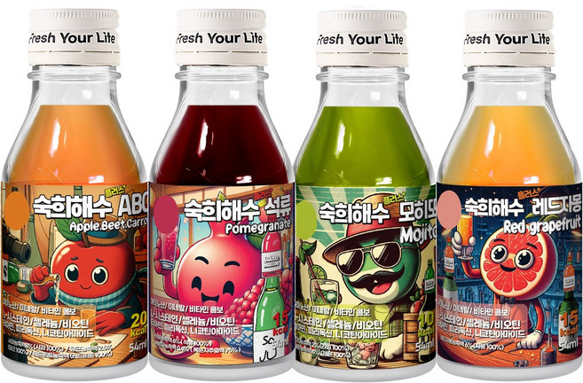 대화유통) 숙희해수 4가지맛 세트 (+헛개차 2개 증정), 60ml