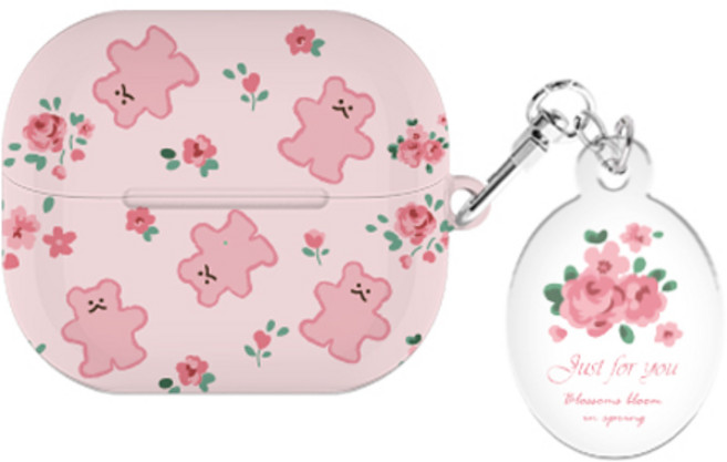 플라워 구미베어 버즈라이브/버즈3/버즈3프로 하드 케이스 +아크릴 키링 세트, 플라워 구미베어_로즈, 버즈3/버즈3프로(공용)