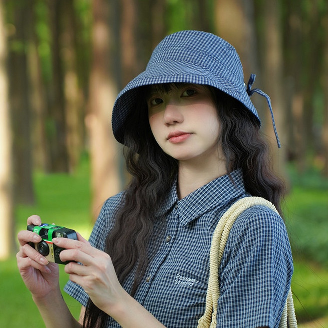 체크 챙넓은 버킷햇 벙거지 모자 자외선 차단 시원한 소재 일본풍