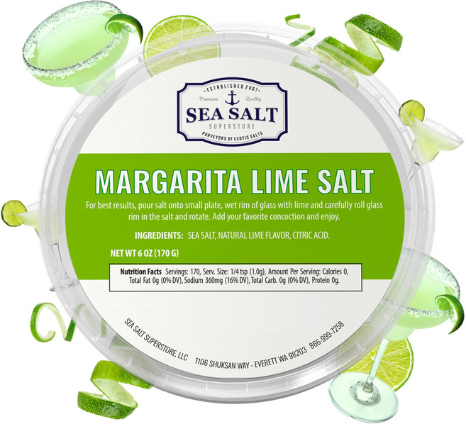 Margarita Lime Salt Infused with Vibrant Lime Zest – Unrefined Natural Margarita Salt Rimmer for, 1개, 170g