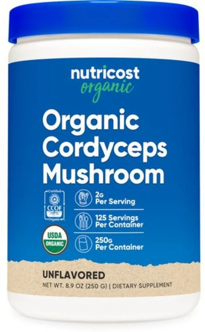 뉴트리코스트 유기농 동충하초 버섯 분말 250그램 - USD Nutricost Organic Cordyceps Mushroom Powder 250 Grams - USDA Certi, 8.82온스(1팩), 250g, 1개 - 쿠팡