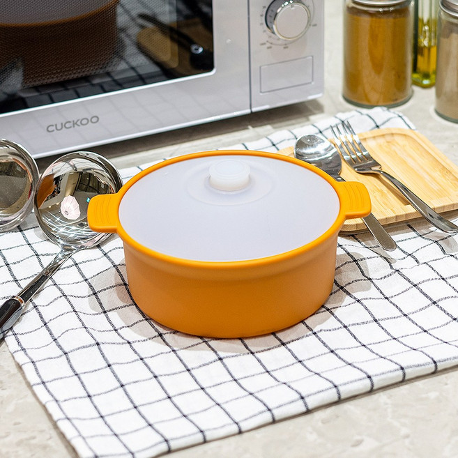 꿈꾸는리빙 국산 실리콘 계란찜기 전자레인지 용기 무독성 찜기 주방용품, 대형 원형 / 바디:카멜옐로 / 뚜껑:반투명, 1개