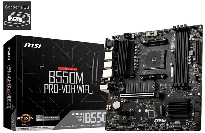 MSI B550M PRO-VDH WIFI Ryzen 5000 (AM4) M.2 Wi-Fi MicroATX [AMD B550 MB5033 마더보드 시리즈