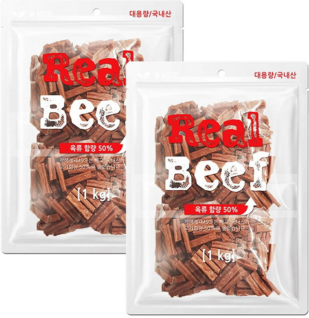 인네이처 리얼 국내산 강아지 간식, 2개, 1kg, 비프져키