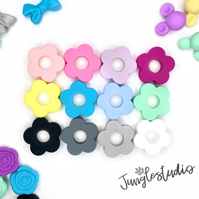 실리콘 미니 꽃 비즈 /치발기 쪽쪽이클립 만들기 재료 마크라메 DIY, 핑크