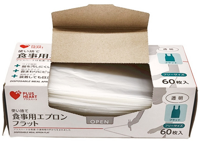 PLUS HEART 一次性吃飯用圍裙 扁平型 60張, 1盒