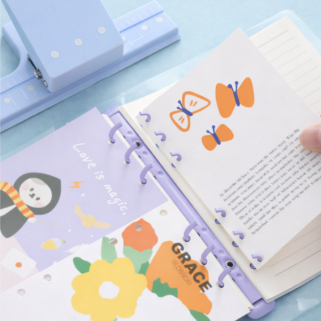 펜토리 슬라이딩타공기 셀프제본 6공펀치 a4 a5 다이어리 타공기, 1개, 스카이블루