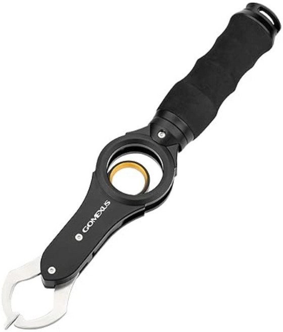 고멕서스 IW 알루미늄 피싱그립 립그립 물고기 집게, 블랙/골드, 1개