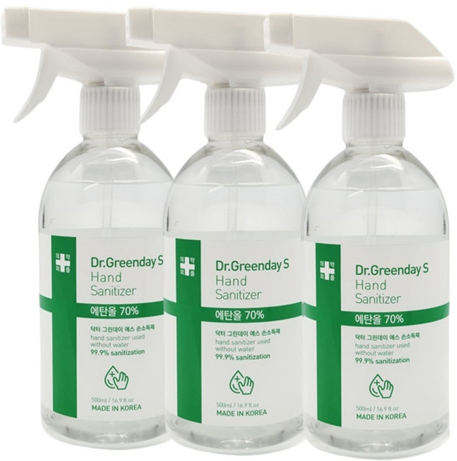 닥터 그린데이 에스 뿌리는 손소독제 500ml 에탄올70% 3개 4개 1상자 스프레이 의약외품