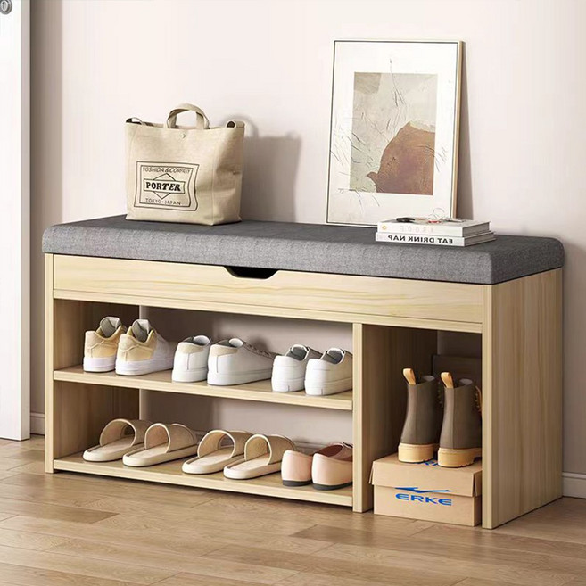 【E家工廠】多功能翻蓋穿鞋椅鞋櫃：玄關收納、儲物一體設計 輕鬆打造整潔舒適空間, 115-KC換鞋凳（田園橡木色）